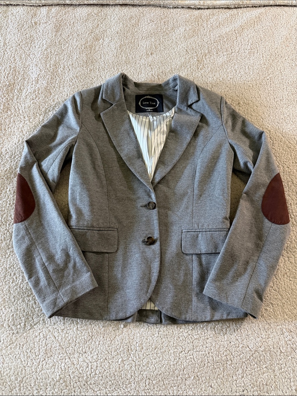 Love Tree Gray Blazer with Brown Elbow Patches Medium